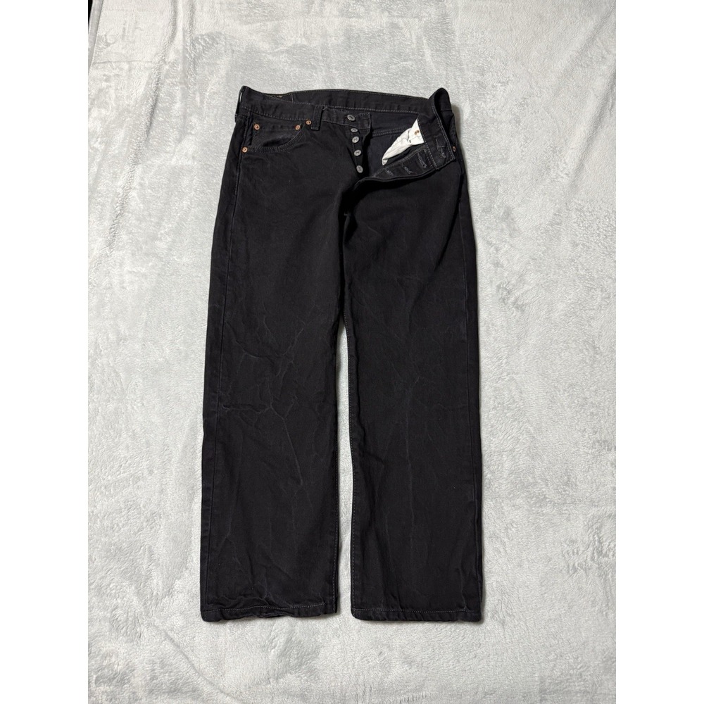 Levis 501 Jeans Mens‎ 29x25 Black Straight Button Fly Mid Rise Dark Wash Denim